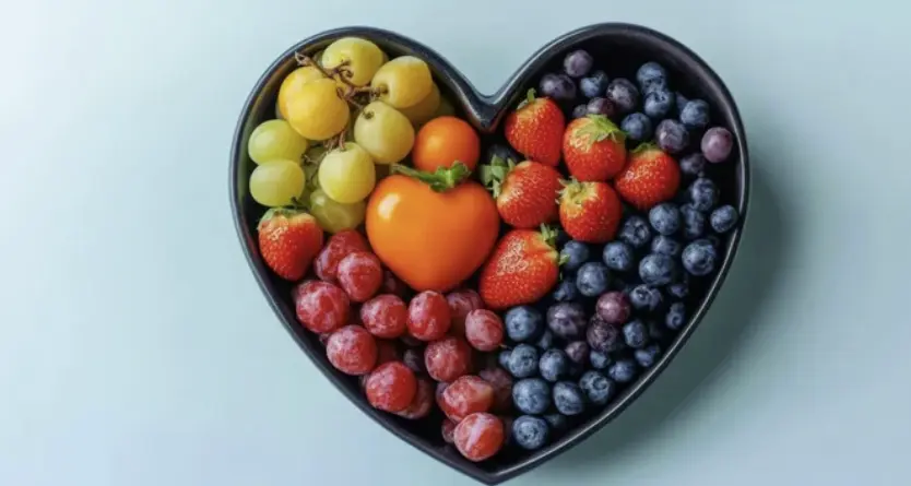heart shaped bowl of fruit